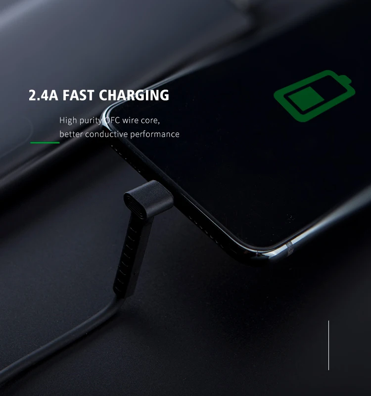 Recci 2.4a 90 degree micro usb type c fast charging cable