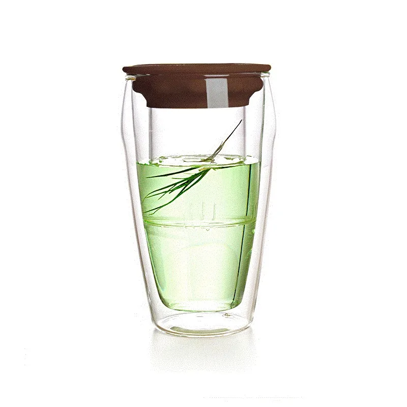 Factory Supply Home Decoration Double Wall Glass With Lid Mug With