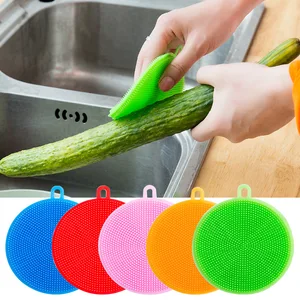 Image of Hotsale Silicone Dish Sponge Multipurpose Antibacterial Kitchen Scrubber Brush for Dish Pot and Veggies Fruit 6Colors