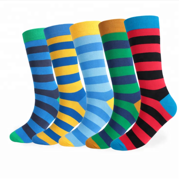 

Wholesale Classical Custom Logo Striped Top Quality Fashionable Cotton Mens Socks, Image;4 designs