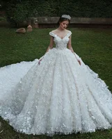 

Gorgeous V-Neck Wedding Dress Ball Gown with 3D Lace Appliques Luxury Bridal Dresses 2019 New robe de mariage