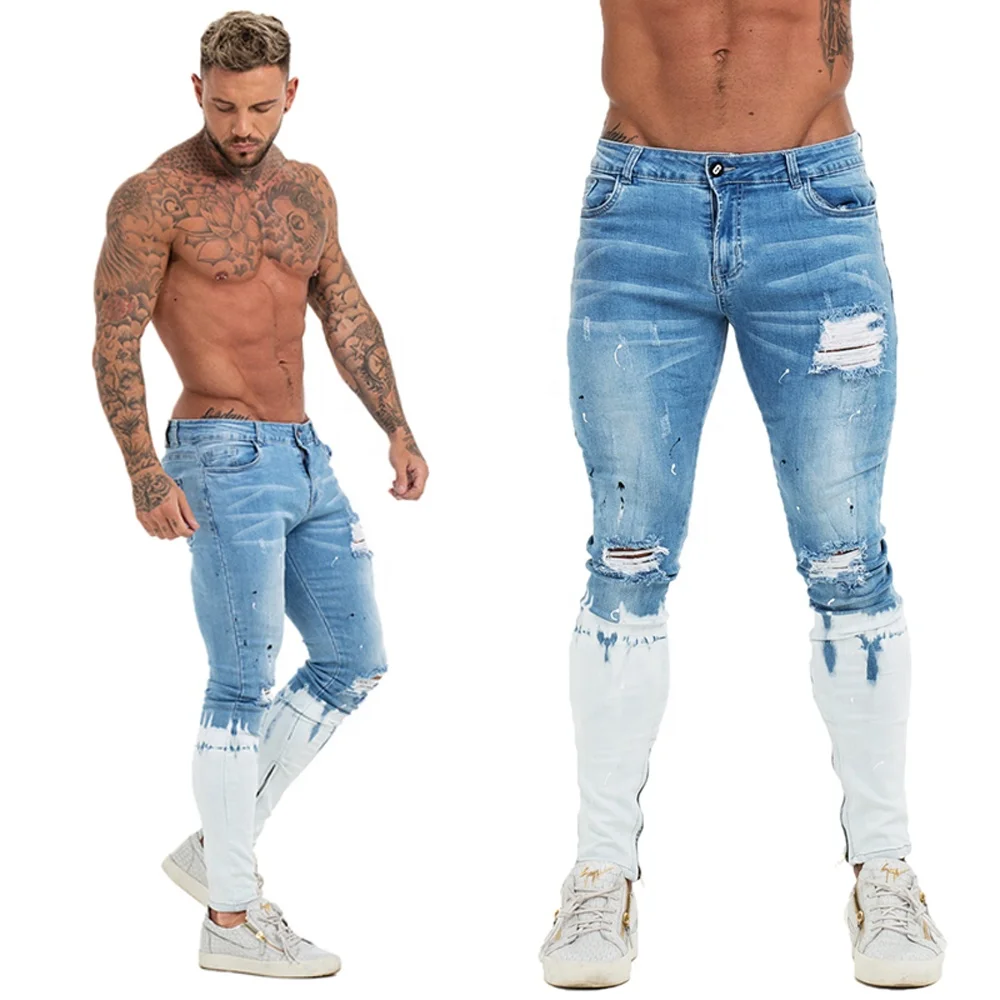Mens Panelled Biker Skinny Jeans In Light Blue Denim Fashionable Distressed Denim  Pants For Men For Wholesale Stock From Cinda02, $29.15 | DHgate.Com