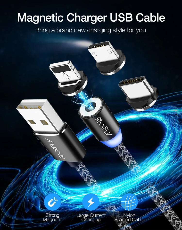Free Shipping RAXFLY Mobile Phone Charging Accessories 2 M Metal Magnet Nylon Braided Micro Usb Cable - ANKUX.COM
