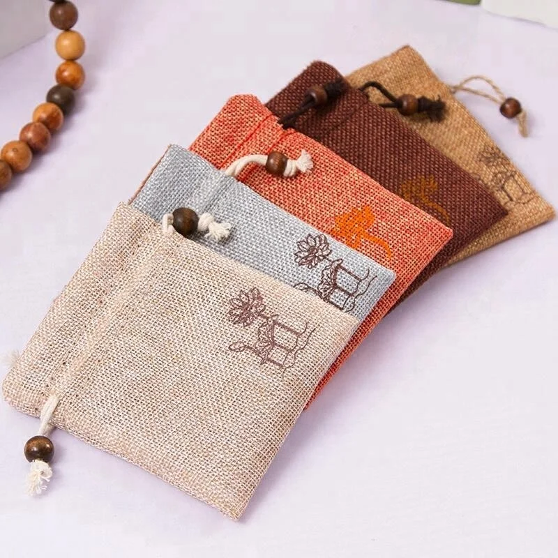 

Recycle Natural Small Drawstring Pouches Jute Bags for Bracelet