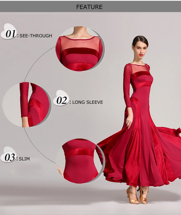 Women's Flamenco Waltz Long Sleeve Stage Dance Dress