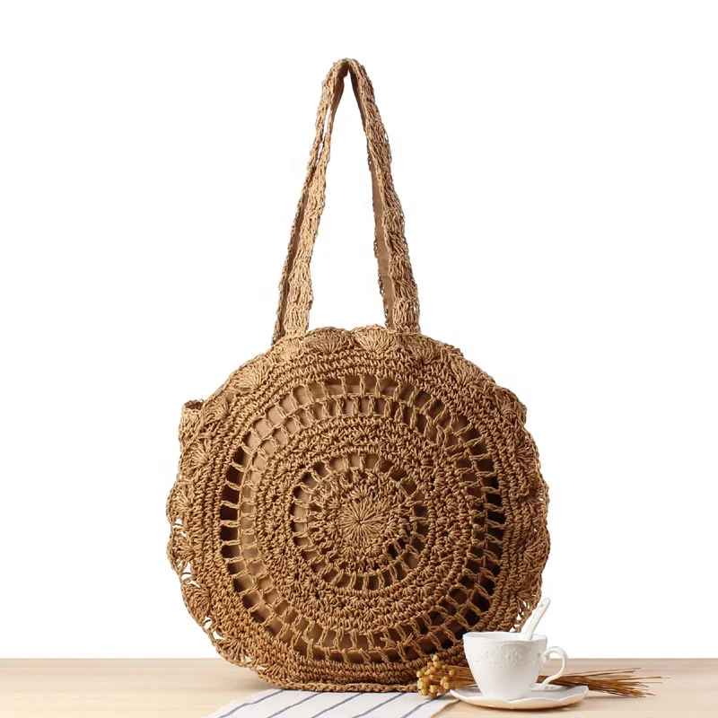 

Round Summer Crochet Paper Straw Tote Bag for Women