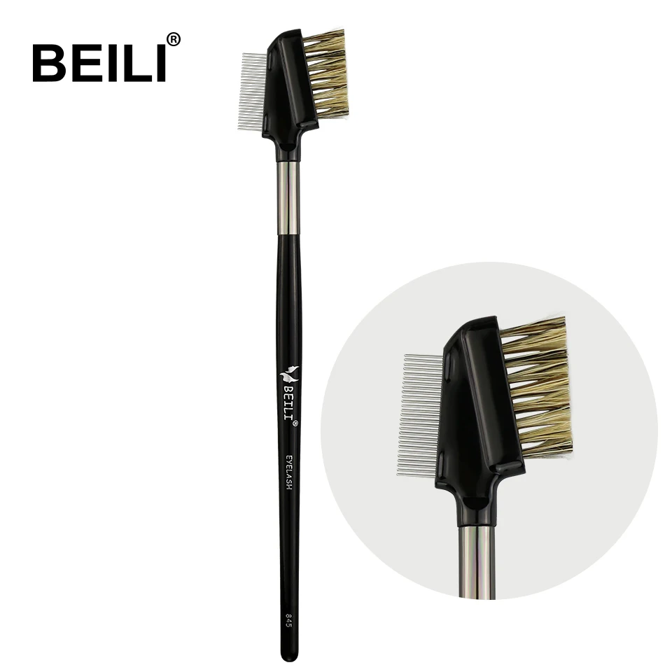 

BEILI Professional Black Steel Comb Eyebrow Eyelash Makeup Brush Wood Handle Box Packing Wholesale Private Label Logo Customize