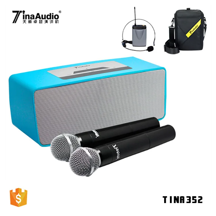 Wireless portable pa systems with blue tooth mic for sale,small rechargeable portable pa system with 2 wireless microphones