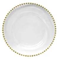 

Cheap bulk hotel Wholesale Wedding Gold Silver clear steak Glass Charger Plate wedding colored beaded glass charger glass plates