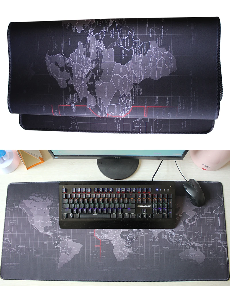 Large size custom shape microfiber rubber gaming world map mouse pad