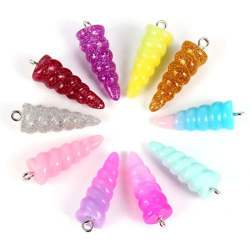 

Mixed Color Shine Resin Unicorn Horn Charms Pendant Beads For Jewelry Making Accessories DIY Unisex Cute Keychain Earring