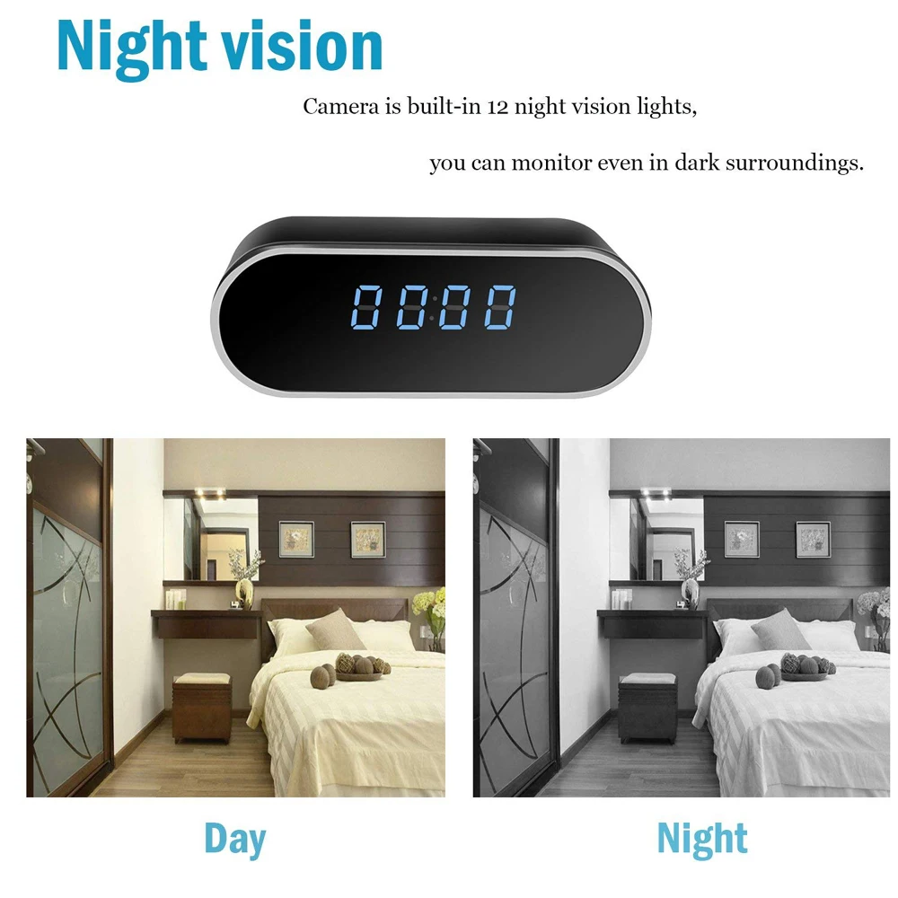 Hidden Camera Alarm Clock 1080p Wifi Nanny Camera With Night Vision