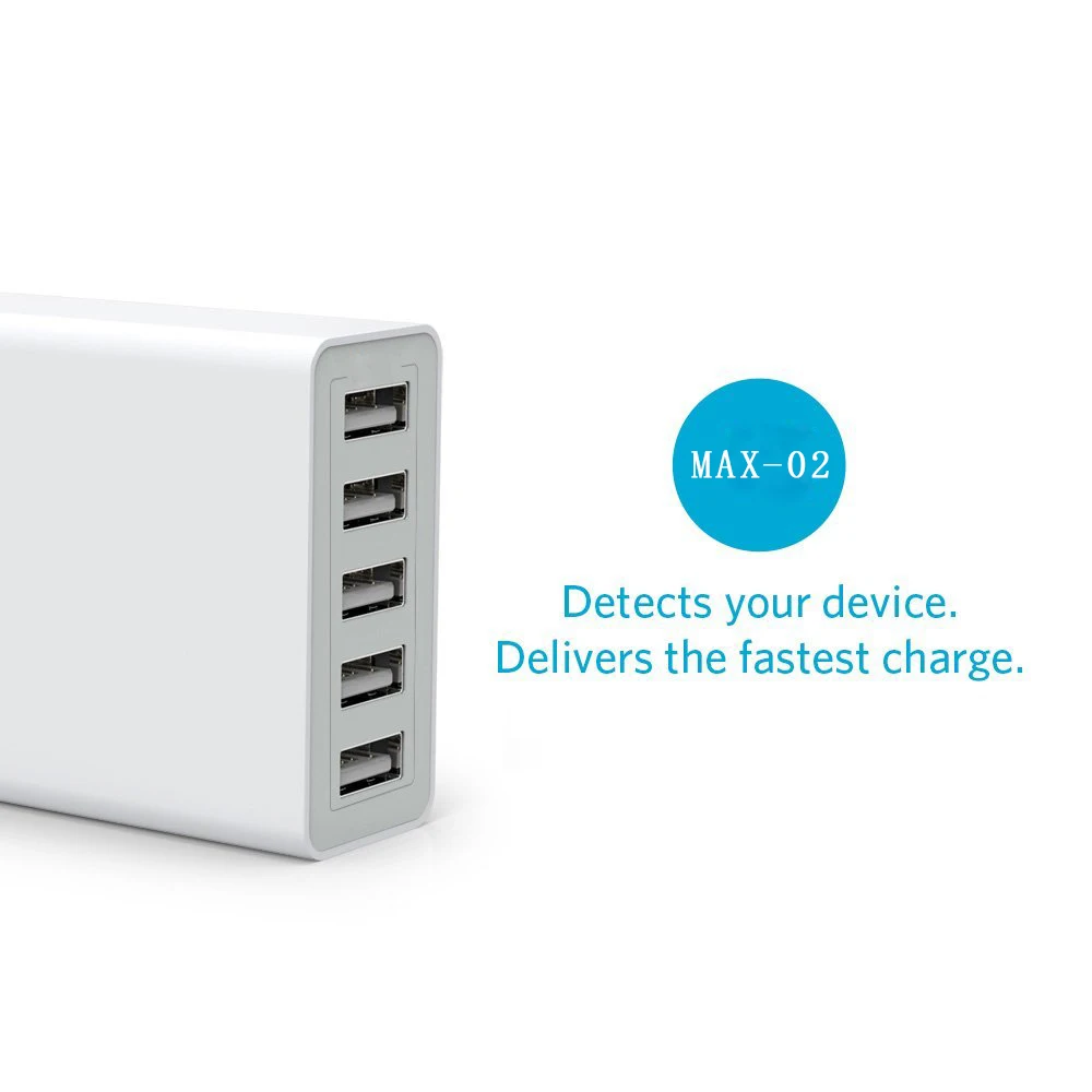 Intelligent Chip Full 8A 5 Ports Multi Usb Charger Desktop Universal Fast Charger 40W/8A