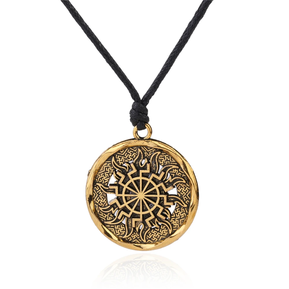 

Sun Wheel Black Sun Slavic Necklace Pendants Norse Viking Symbol Amulet and Talisman Men Vintage Jewelry, Picture