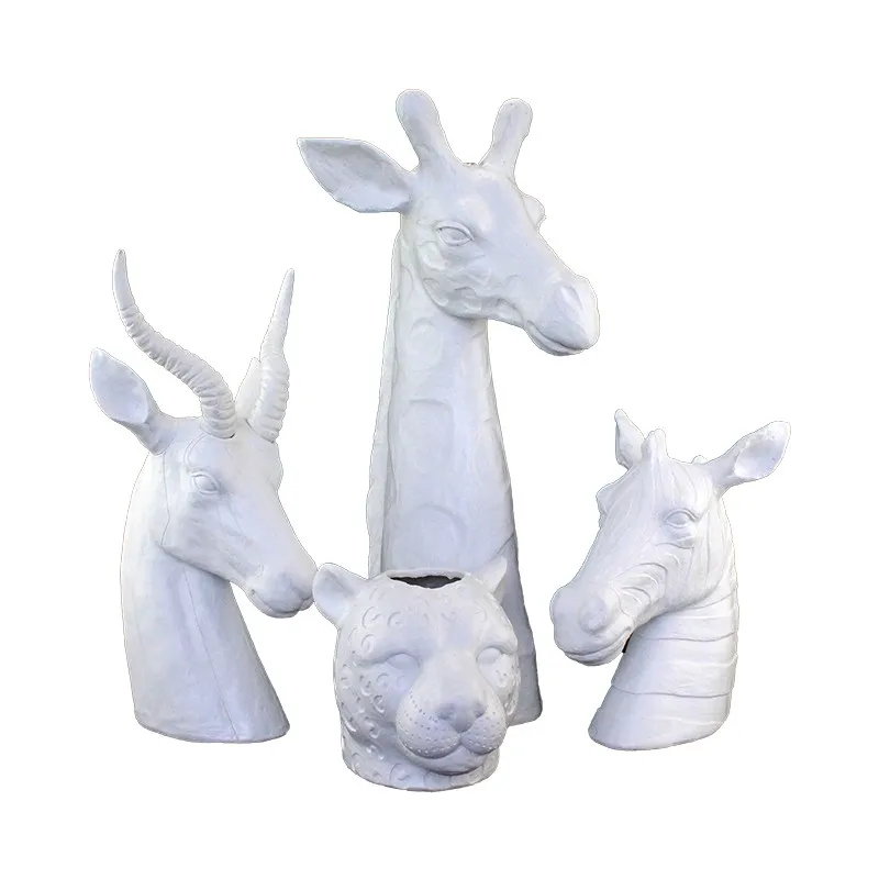 Resin 3D animal head rhinoceros head flower vase home decor factory