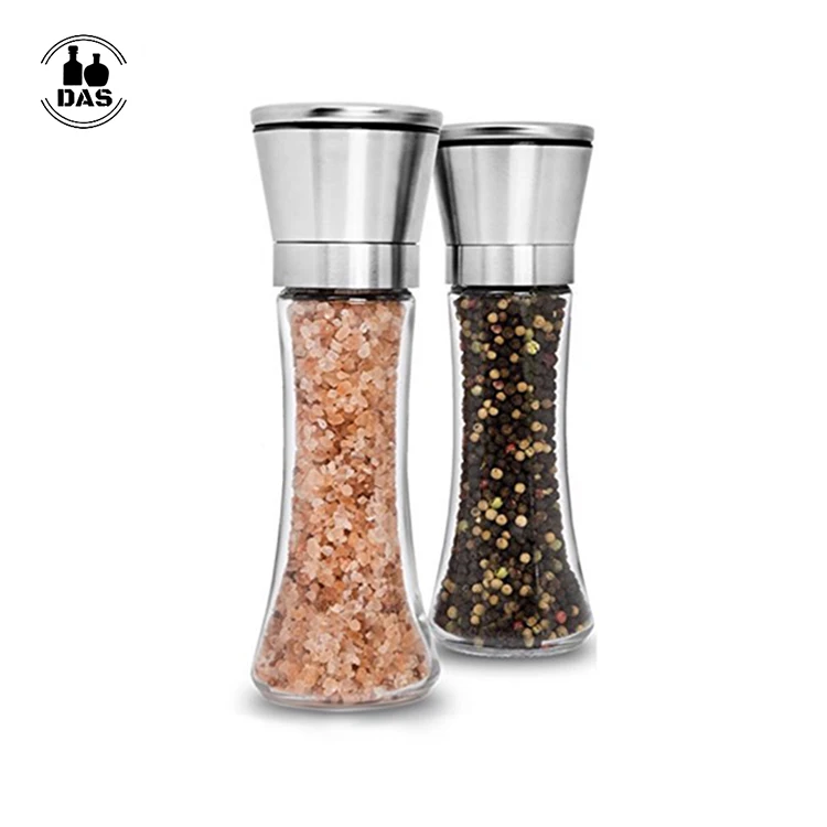 

6 Oz Glass Tall Body Adjustable Ceramic Rotor Pepper Mill and Salt Mill, Stainless Steel Salt and Pepper Grinder Shaker, Clear