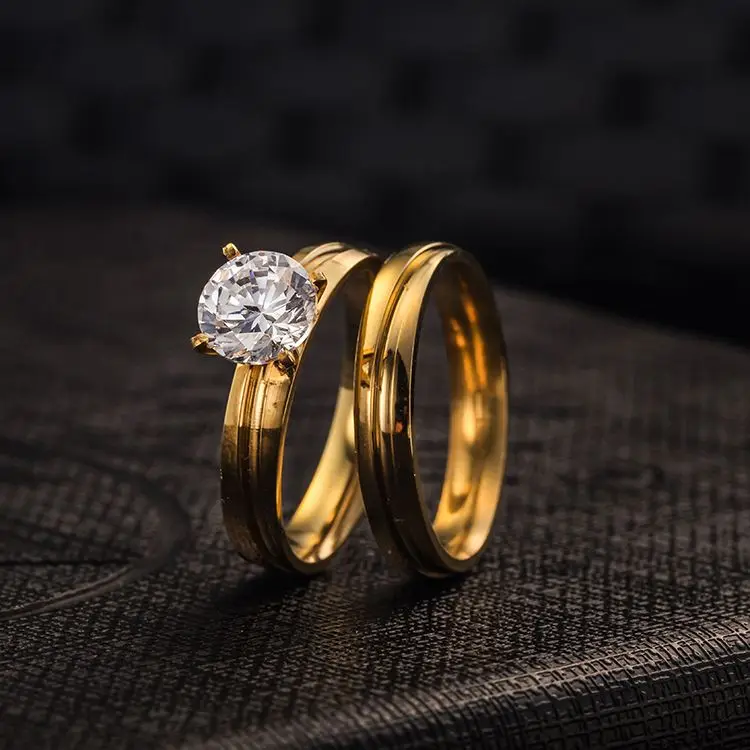 

Romantic Couple Rings Valentine's Gift Stainless Steel Golden Rings for Women Jewelry