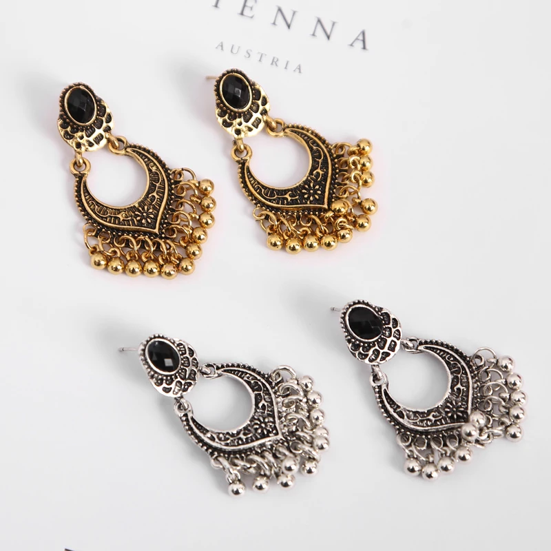 

2018 New Vintage Alloy Earrings For Women Ethnic Flowers Large Bohemia Stud Earrings Statement Fashion Jewelry, Vintage color