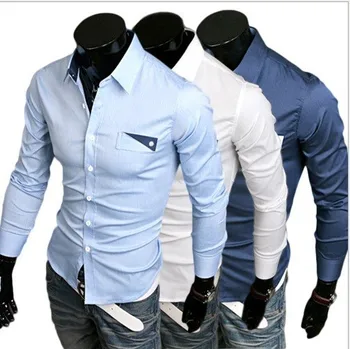 Fashion Men Casual Slim Fit Dress Shirts Tops New Stylish Collar Blouse ...