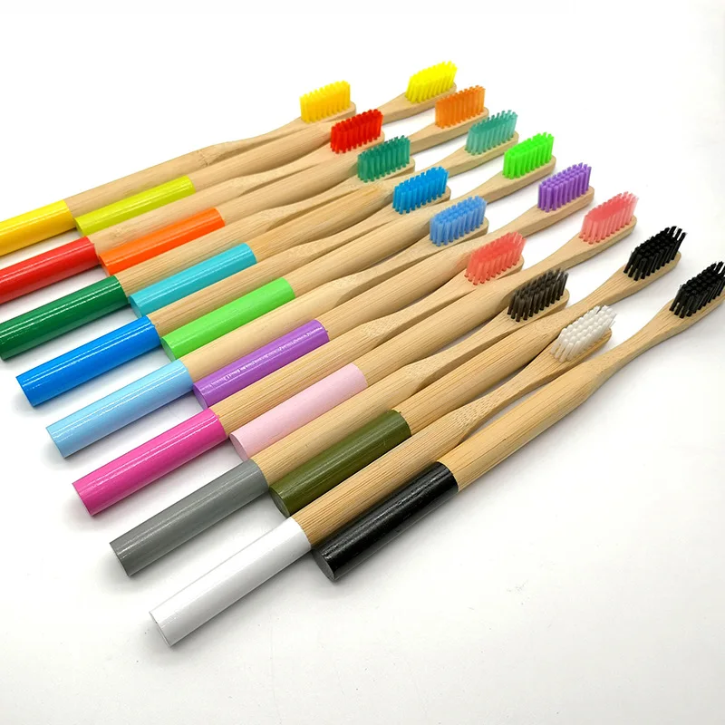 

Natural Eco-friendly Bamboo Toothbrush Soft Bristles with Round Handle, Multicolour