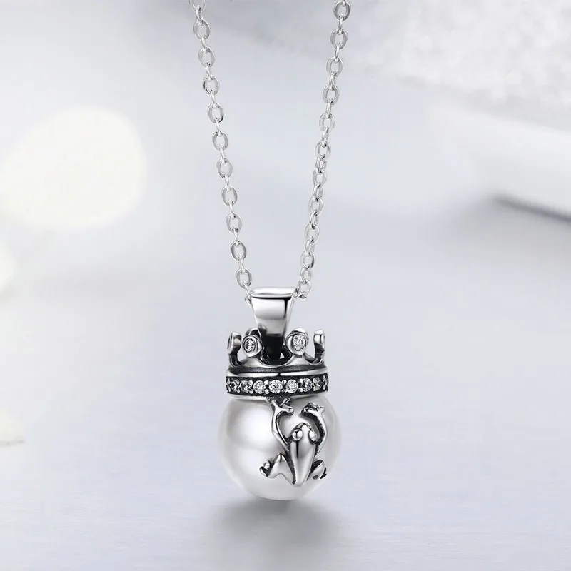 

Accessories Women Jewelry 925 Sterling Silver Crown Frog Prince Imitation Pearl Pendant Personalized Necklace