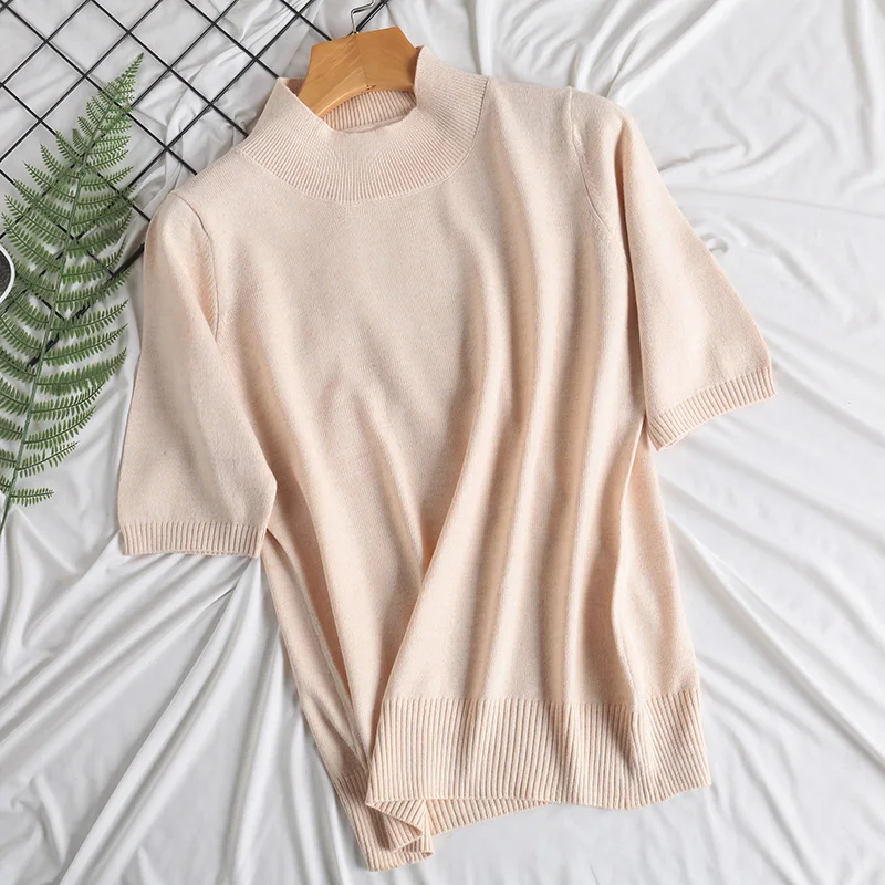 Women's pullover sheep cashmere Knit half sleeve sweater