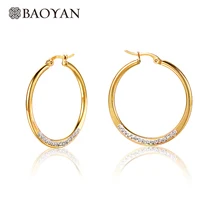 

BAOYAN Gold Plated Big Round Circle Stainless Steel Hoop Earrings with Cubic Zircon