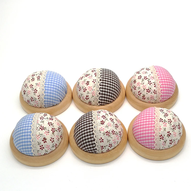 

Free shipping Wooden base sewing Pin Cushion handmade E05-2, Pink, blue, brown, red, black,