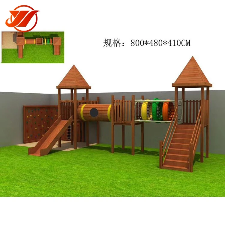 

Children Wooden House Outdoor Playground Equipment Small Slides For Sale