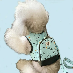 Image of Fashion Dog Chest Belt Carry Bag Soft Comfortable Puppy Vest Cute Printed Pet Dog Harness With Backpack