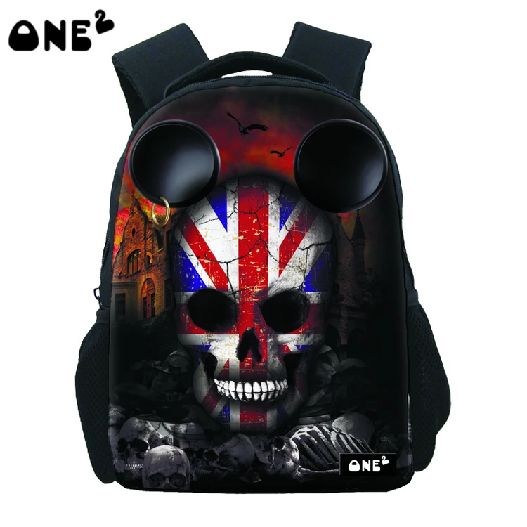 

ONE2 Design skull black cool school students cute bag backpack for school children kids, Customized
