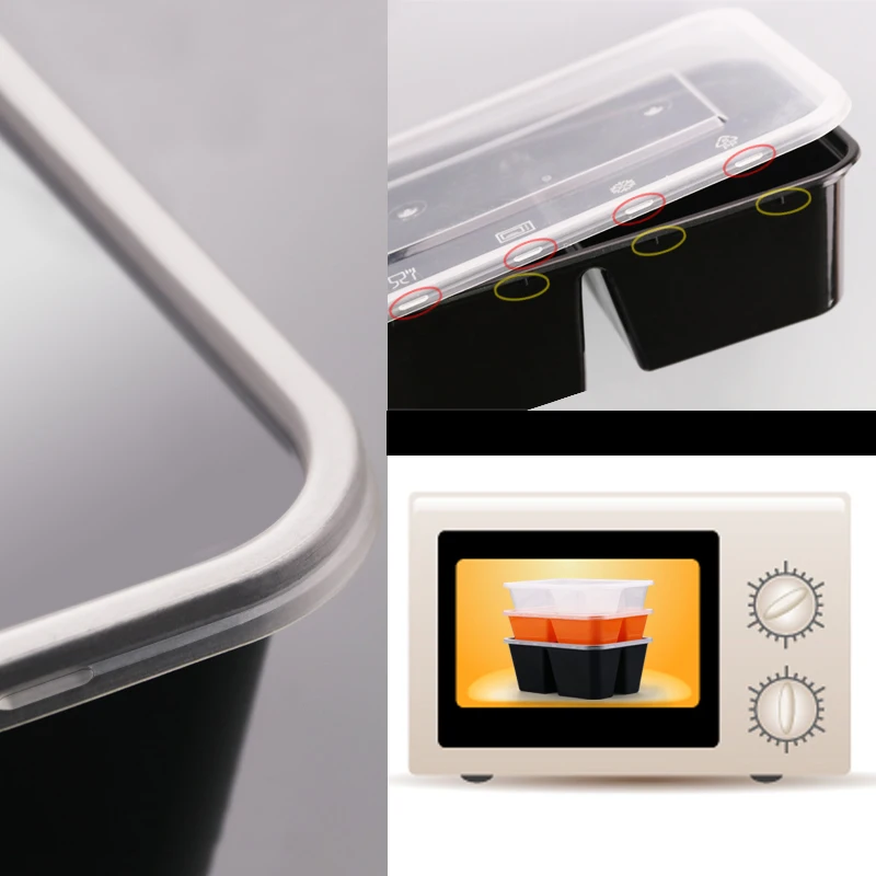 
500/650/750/1000ml Disposable pp material 2 or 3 compartment microwave take away lunch box for rice and meat food package 