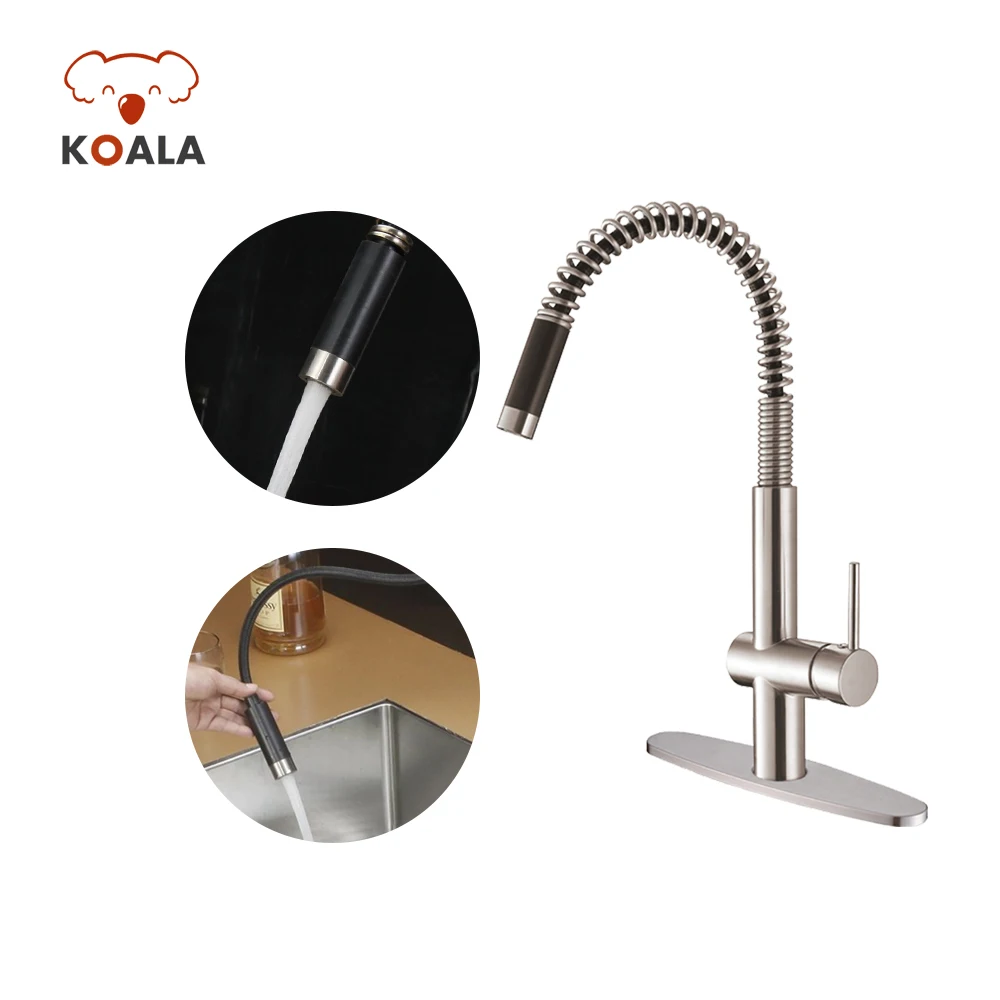 Nsf 61-9 Upc Pull Down Water Saving Tap Small Spring Pull-out Spout Kitchen Faucet With Led Light