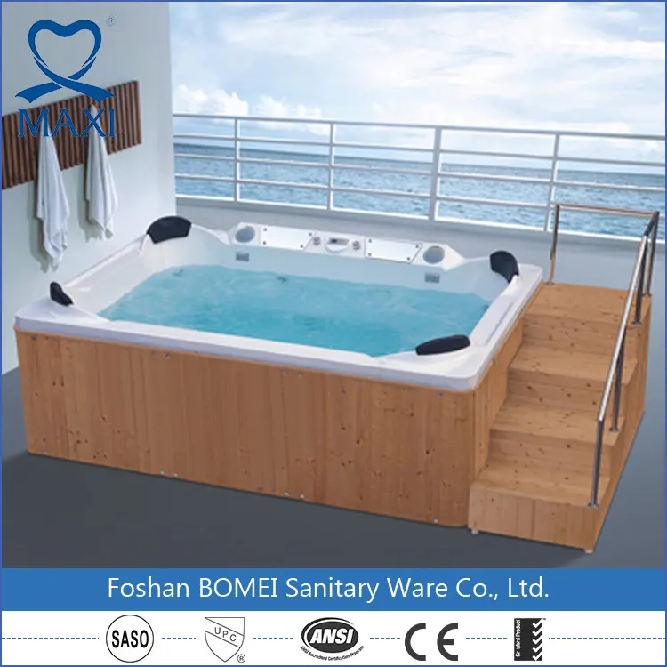 New design whirlpool jet pump massage bathtub with wood stairs