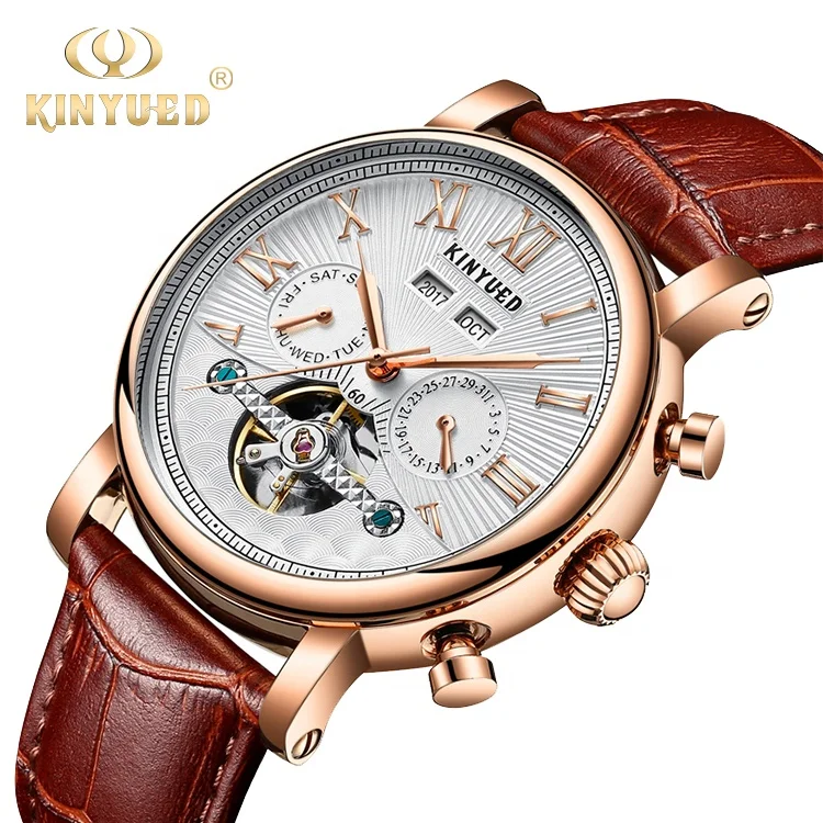 

KINYUED Automatic Tourbillon Watches Automatic Mechanical Leather Strap Men Fashion Mechanical Watch