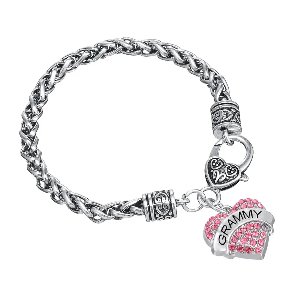 

2018 Warm Engraved GRAMMY GRANDMA GRANNY Silver Crystal Charm Bracelet Family Series3