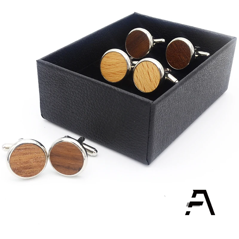 

Wholesale Round Wood Cufflinks Set for men Shirt