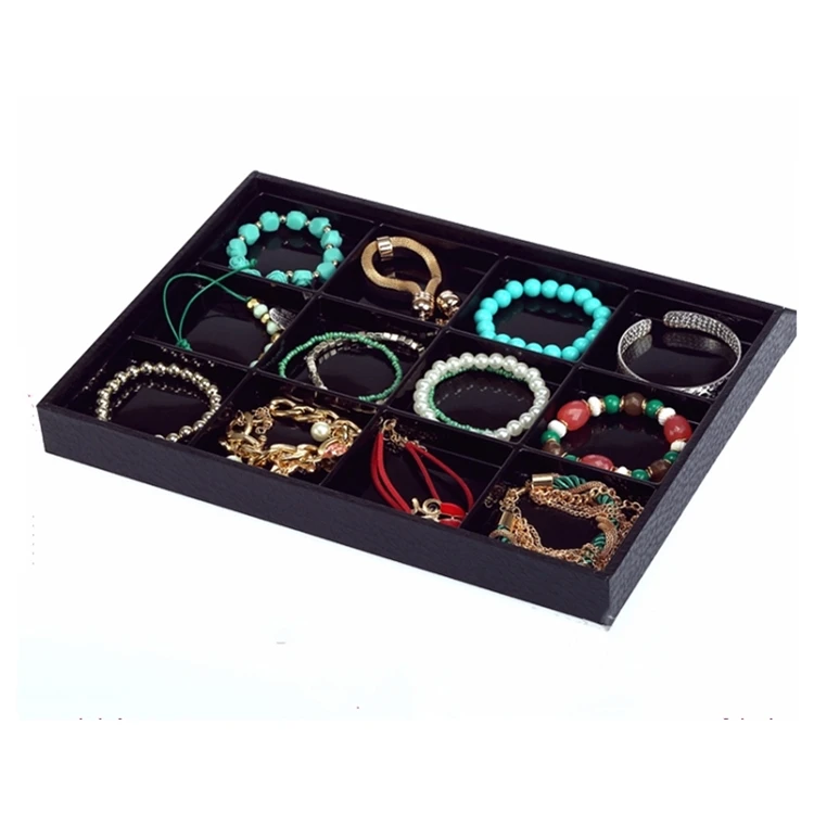 

Black 12 Compartment Plastic Serving Storage Tray Box For Jewelry Bracelet