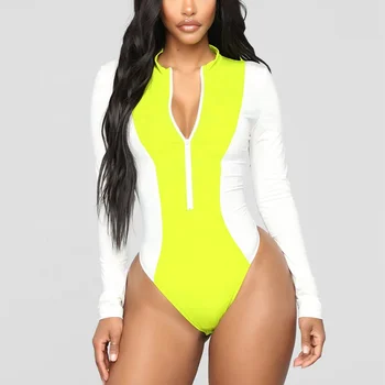 neon yellow long sleeve bodysuit