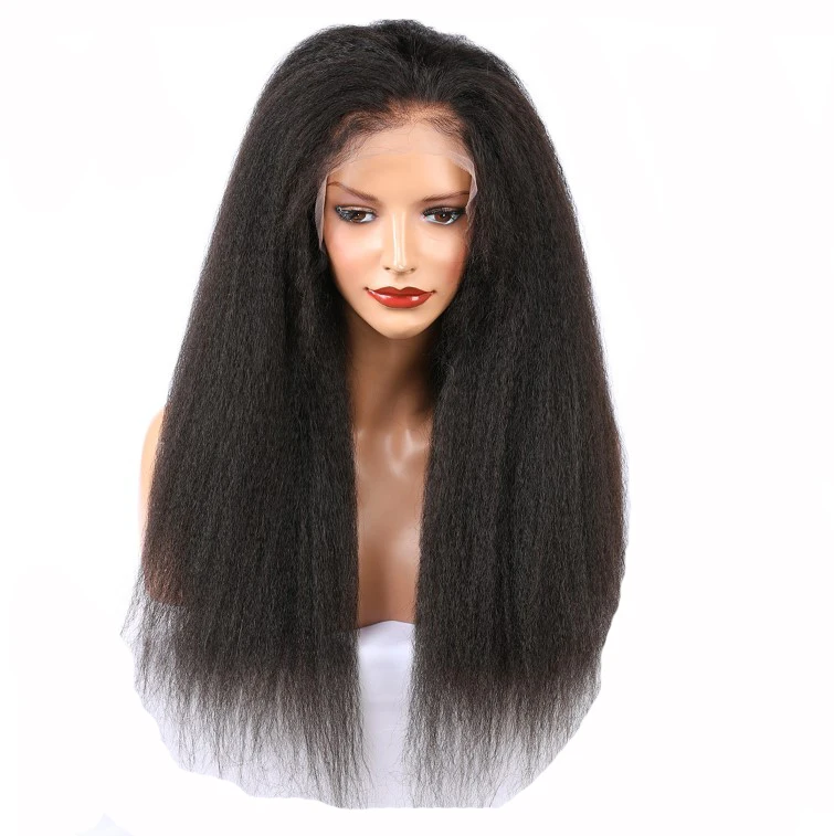 

Wholesale Pre-plucked hairline Italian yaki full lace wig human hair kinky straight virgin malaysian human hair lace wig