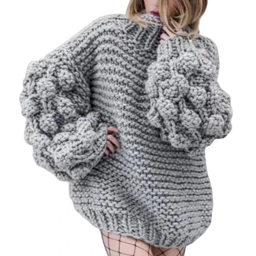 

New hand-knitted ball lantern sleeve sweater ladies women