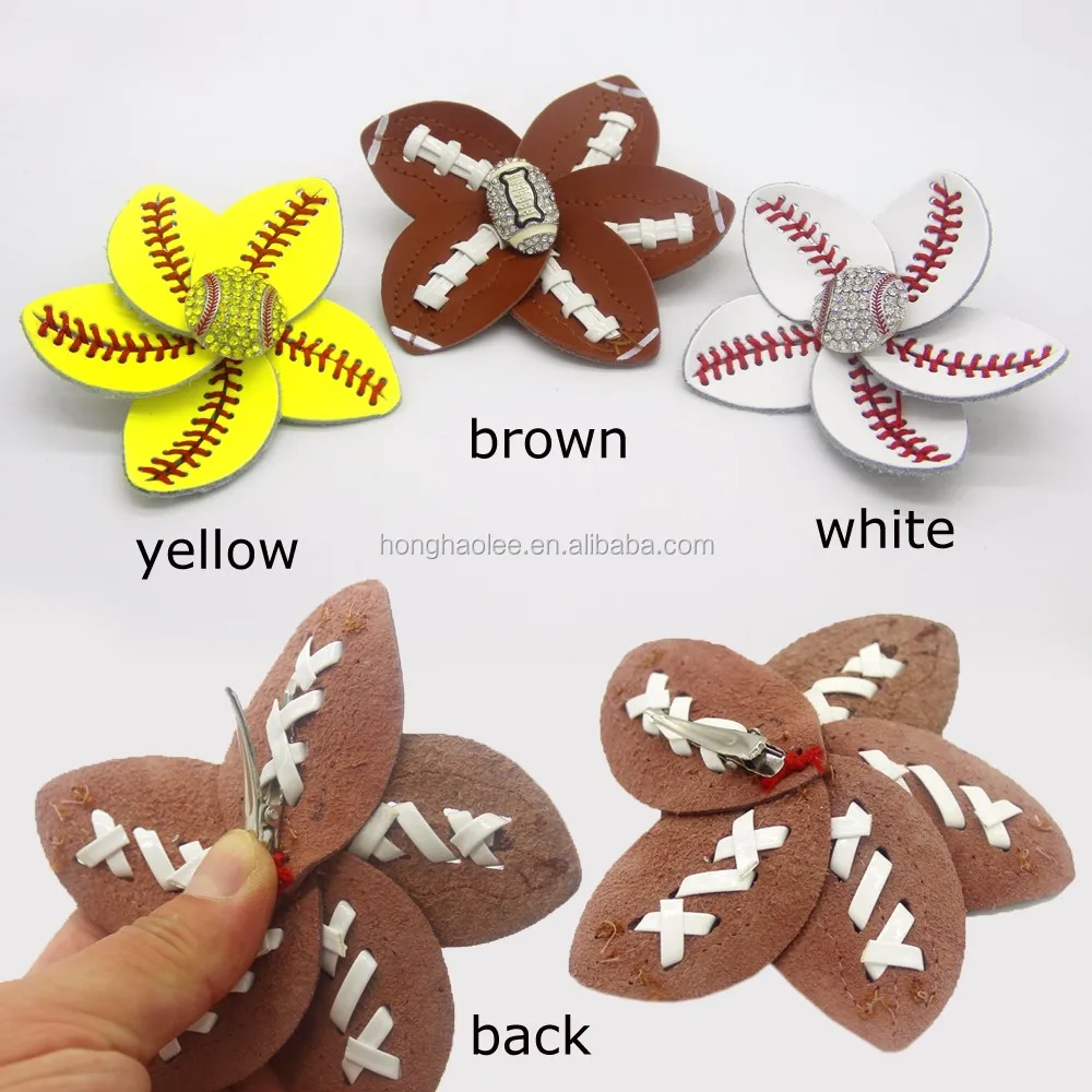 Baseball Softball Hair Clip Yellow White Rhinestone Jewelry Baseball