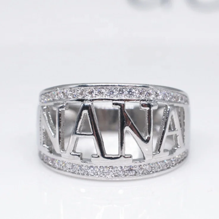 

European Hot Sale Silver Color Letter NANA Ring for Women Female Rings Mothers Grandma Christmas Gift Jewelry