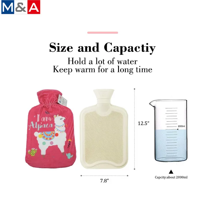 
Animal printed reusable 2000ml natural rubber hot water bag bottle 