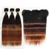 Factory Price Hair Ombre Color Human Hair 3 T T1B/4/27 Colors Hair Bundles With Frontal For Women Daily Wear