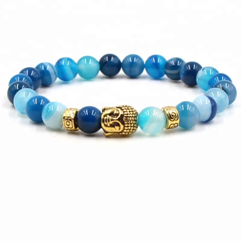 

Natural Smooth Beaded Agate Tourmaline New Tibetan Color Gold Buddha Head Bracelets For Men And Women Lava Stone Yoga Gift