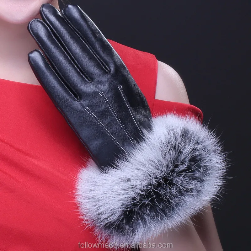 silver fox fur gloves