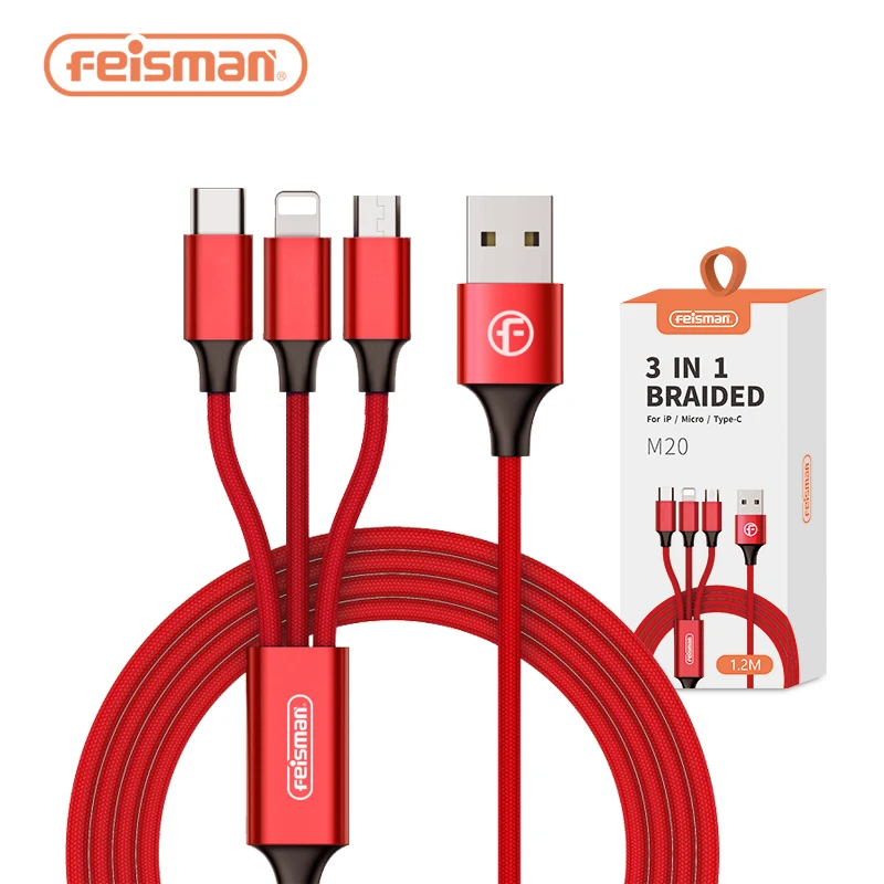 Feisman 1.2M Multi 3 in 1 USB Charging Data Cable For iPhone 6  7 8 X, Android Type C