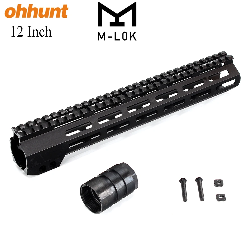 

Ohhunt Tactical AR-15 M4 M-LOK Picatinny Rail Mount Bracket 12 inch Slim Free Float MLOK Handguard For .223 5.56, Black