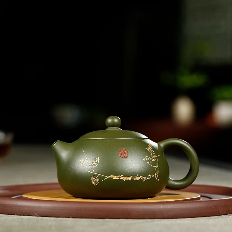 

220ML Yixing Purple Sand Teapot Famous Handmade Green Mud Chinese Style With Carved Design Exquisite Kettle Teaware Gifts